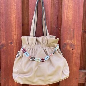 Eternel Chic Tan Shoulder Bag with Multicolor Chain